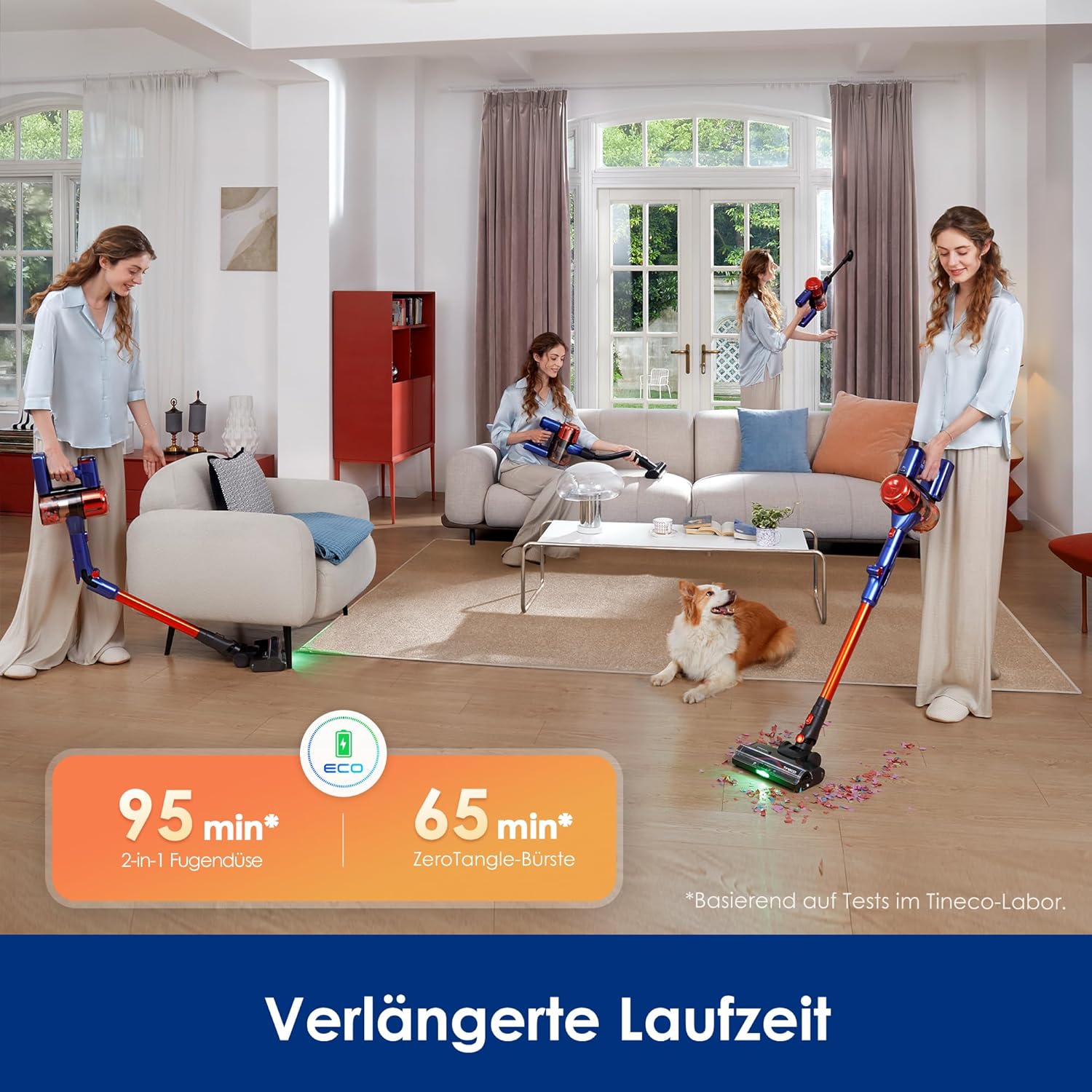 Tineco Pure ONE S70 Akku Staubsauger, 200 AW, LED, 3DSense Pro Reinigungssystem, Biz zu 95 Min. 6-stufiges Filter, ZeroTangle-Bürste, Intelligenter Kabelloser Handstaubsauger (Orange)