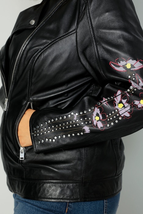 Bikerjacke, Lederoptik, Ärmelstickerei Ziernieten, Zipper