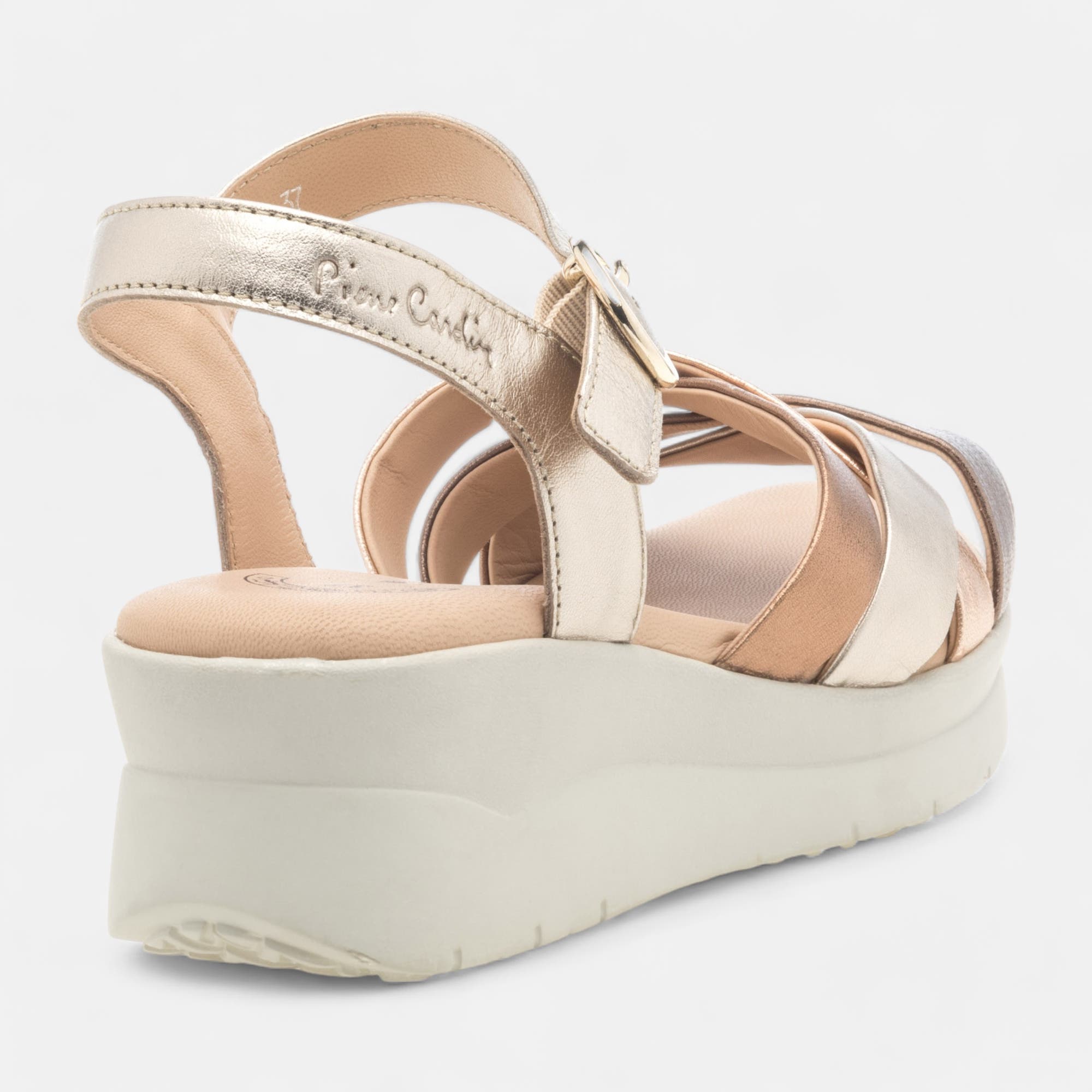 Sandales à talon compensé Femme en cuir or