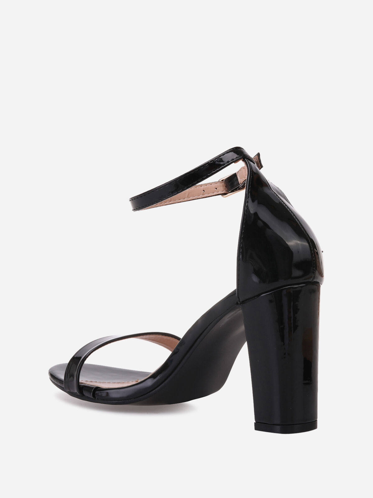 Sandales vernies à talon carré- Noir