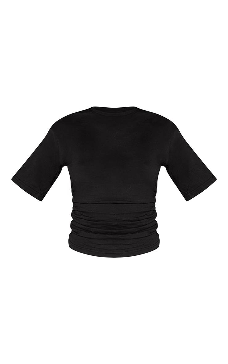 Noir T-shirt En Coton À Détail Froncé