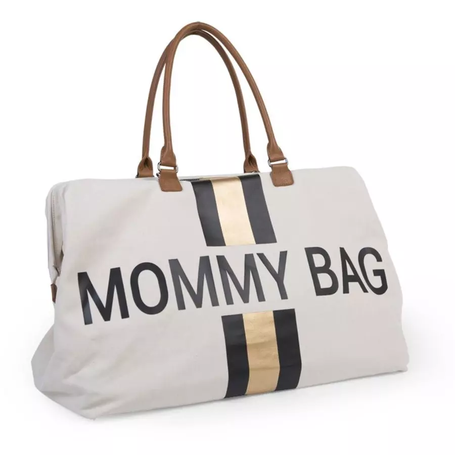 CHILDHOME Mommy Bag Groß Canvas Beige Stripes Black  Gold