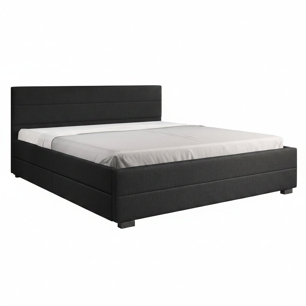 Loox - Tweepersoonsbed met 4 lades - Stof zwart - 180x200 cm