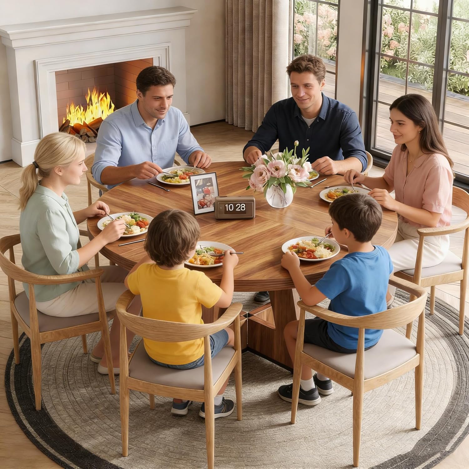 LITTLE TREE Runder Esstisch für 4–6 Personen, 120 cm Esszimmertisch mit Holzsockel, brauner Esstisch, runder Küchentisch für Esszimmer, Küche, Wohnzimmer (nur Tisch)