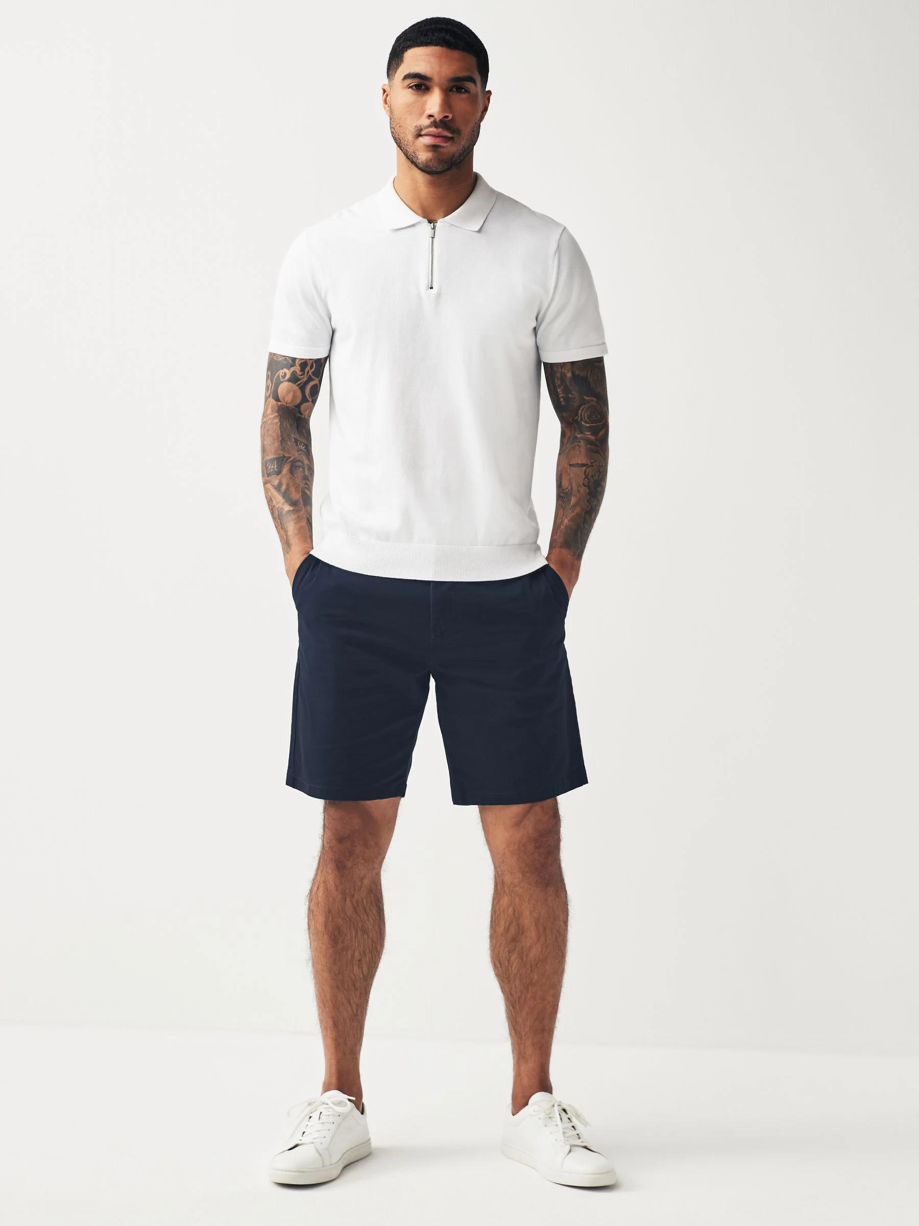 Marineblauw/kiezelkleurig - Straight fit - Set van 2 chinoshorts met stretch