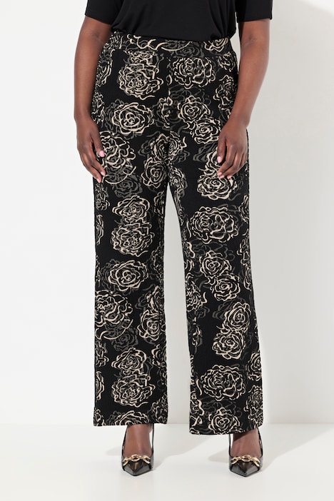 Jacquard-Jerseyhose, Blüten, weites Bein, Elastikbund