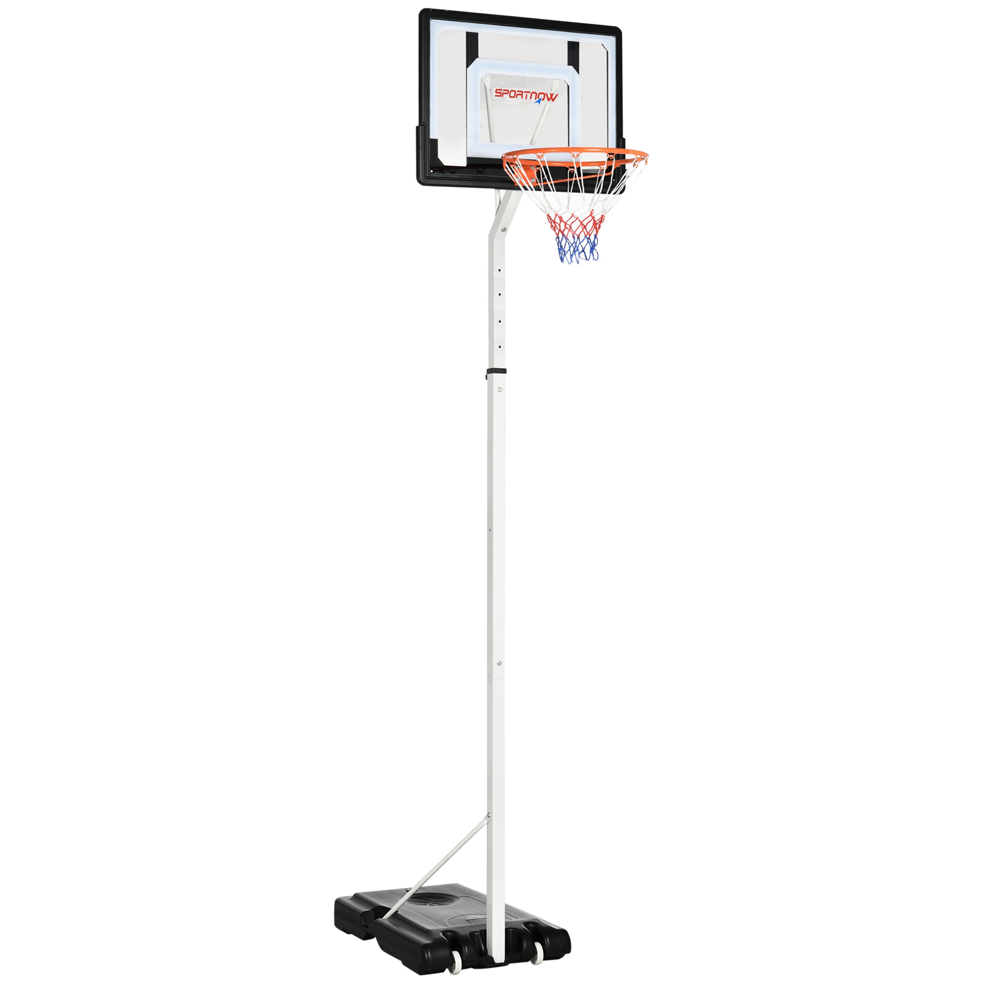 Cesta de basquete branca SPORTNOW com rodas e altura ajustável para jardim.