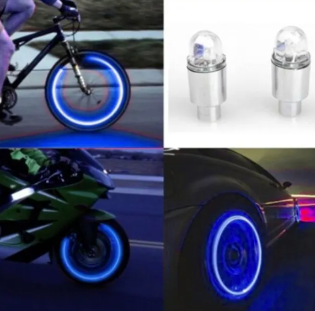 (2er Set) LED Ventilkappen Tuning Felgen Beleuchtung für Velo / Motorrad / Auto (inkl. LR54 Batterien) - Bunt