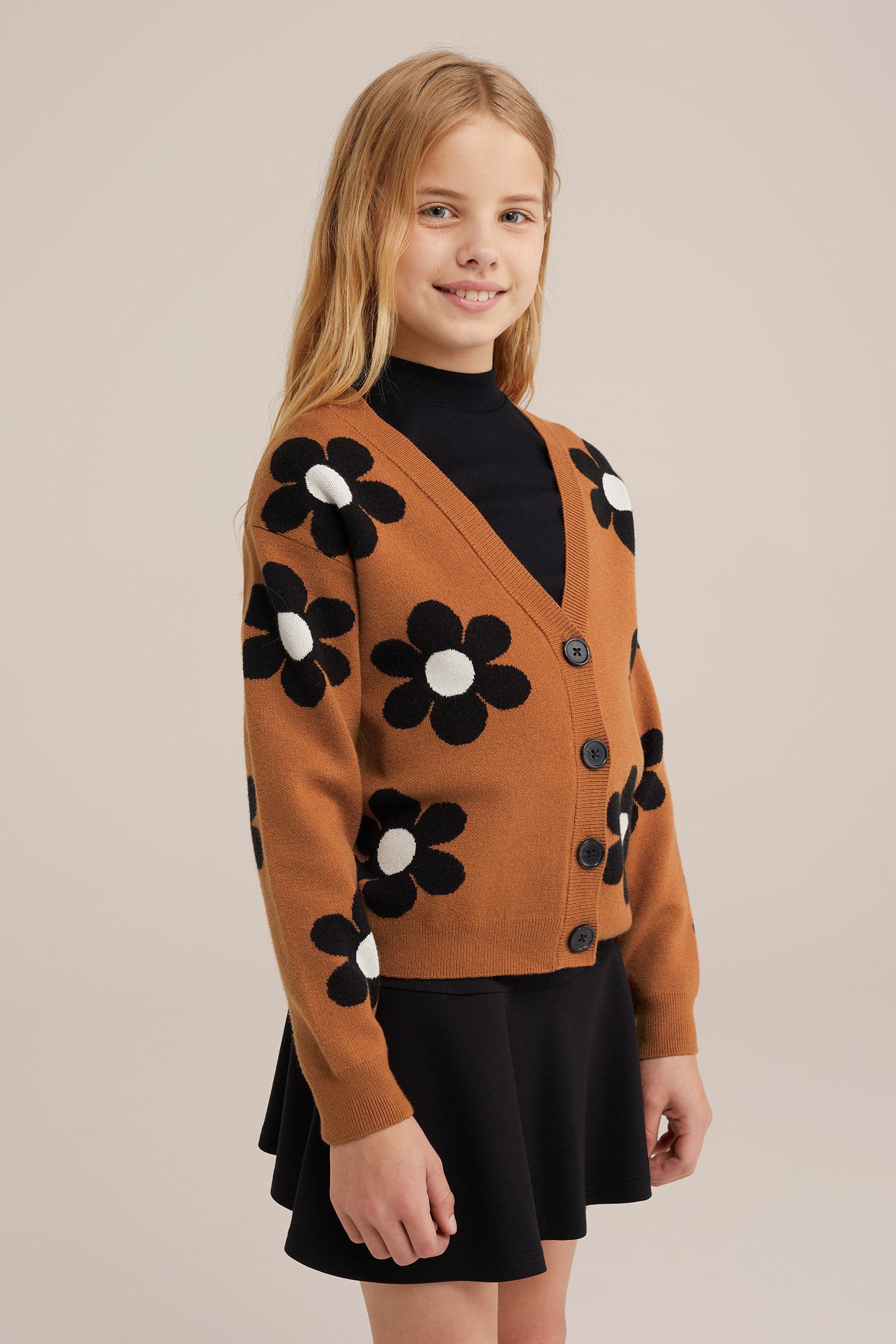Meisjes vest met dessin WE Fashion Bruin