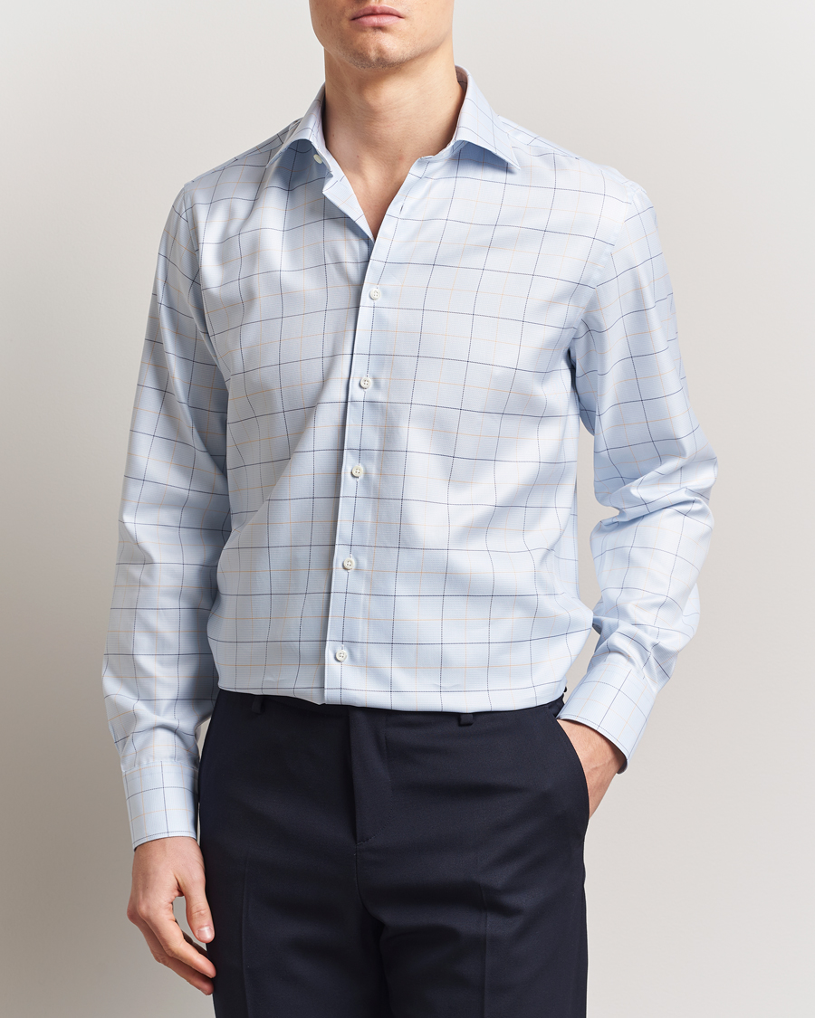 Stenströms Fitted Body Checked Houndstooth Shirt Blue