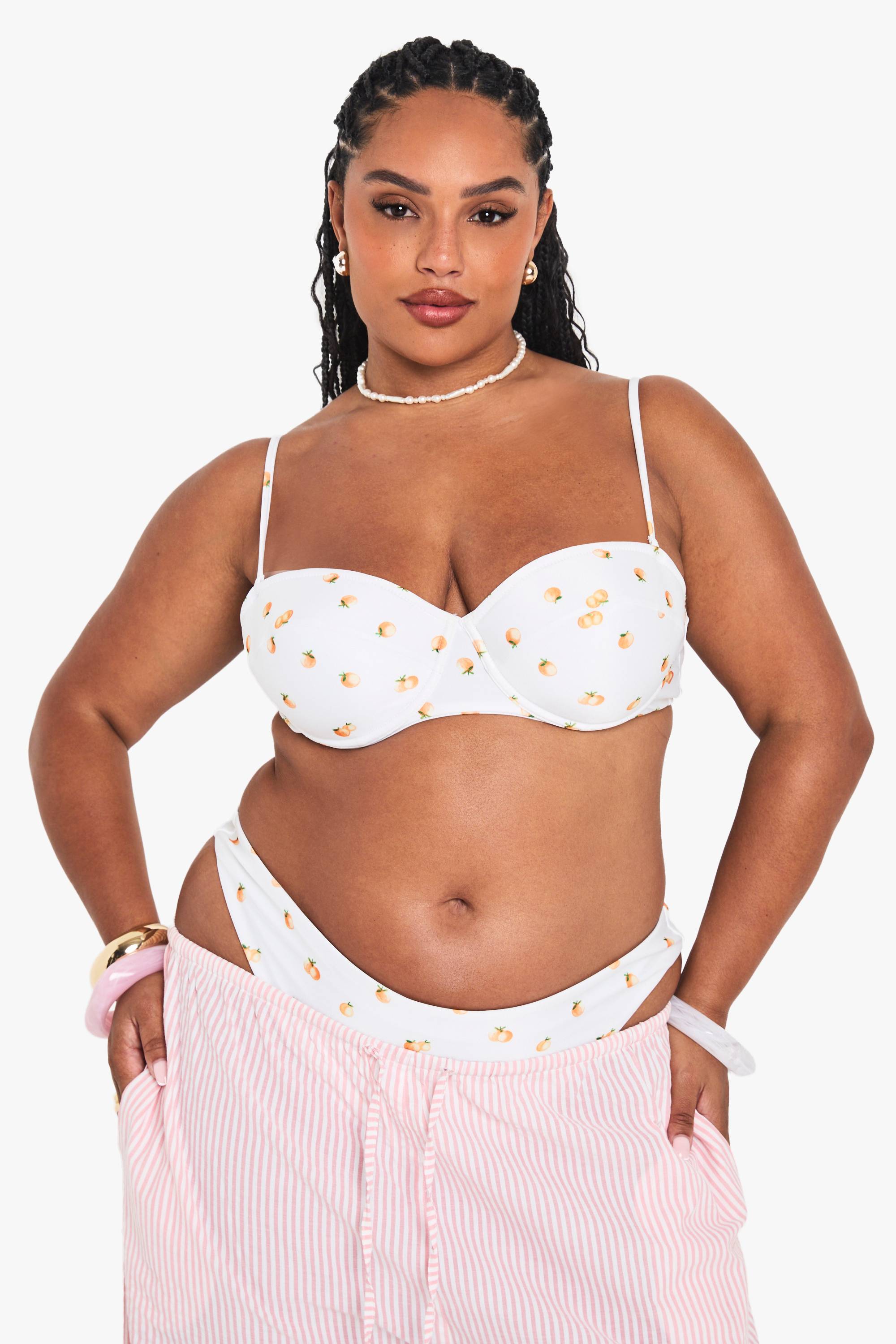 boohoo Plus Haut de bikini balcon rembourré à imprimé mandarine