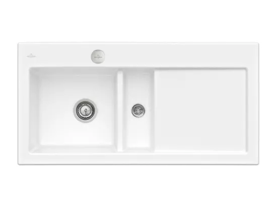 Evier 1 bac et demi avec egouttoir a droite VILLEROY ET BOCH Subway Pure 60 100 x 51 cm Blanc sans vidage
