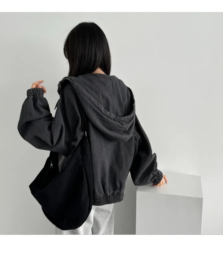 Bubapop - Gewassen denim jack met trekkoord en capuchon