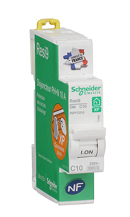 Disjoncteur peignable courbe C phase + neutre 10A Schneider Electric Resi9 XP