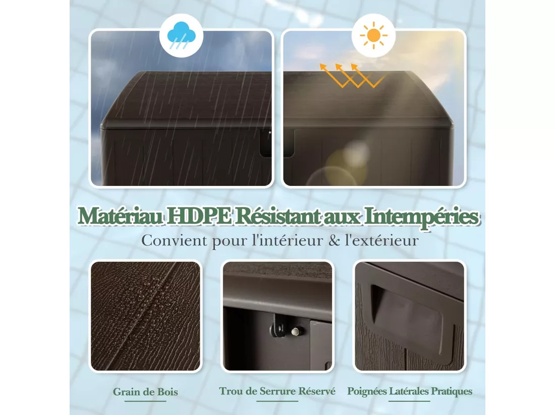 Coffre de Rangement Extérieure en HDPE 492L, Grande Boîte de Rangement avec Couvercle Verrouillable, pour Ranger des Oreillers Outils Jouet Accessoires (127 x 73 x 64 cm)