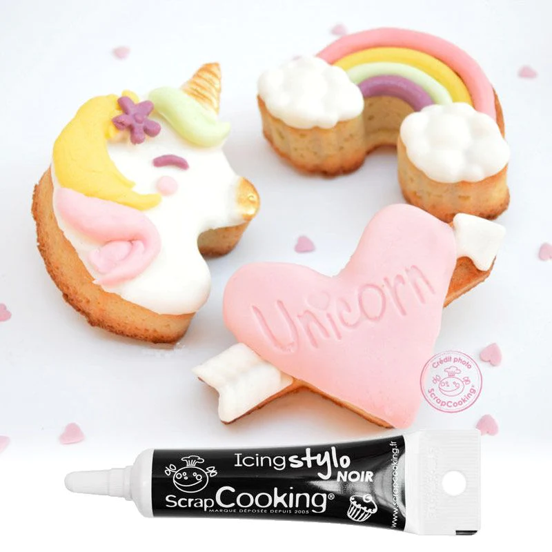 Moule en silicone Licornes + Stylo de glaçage noir Scrapcooking