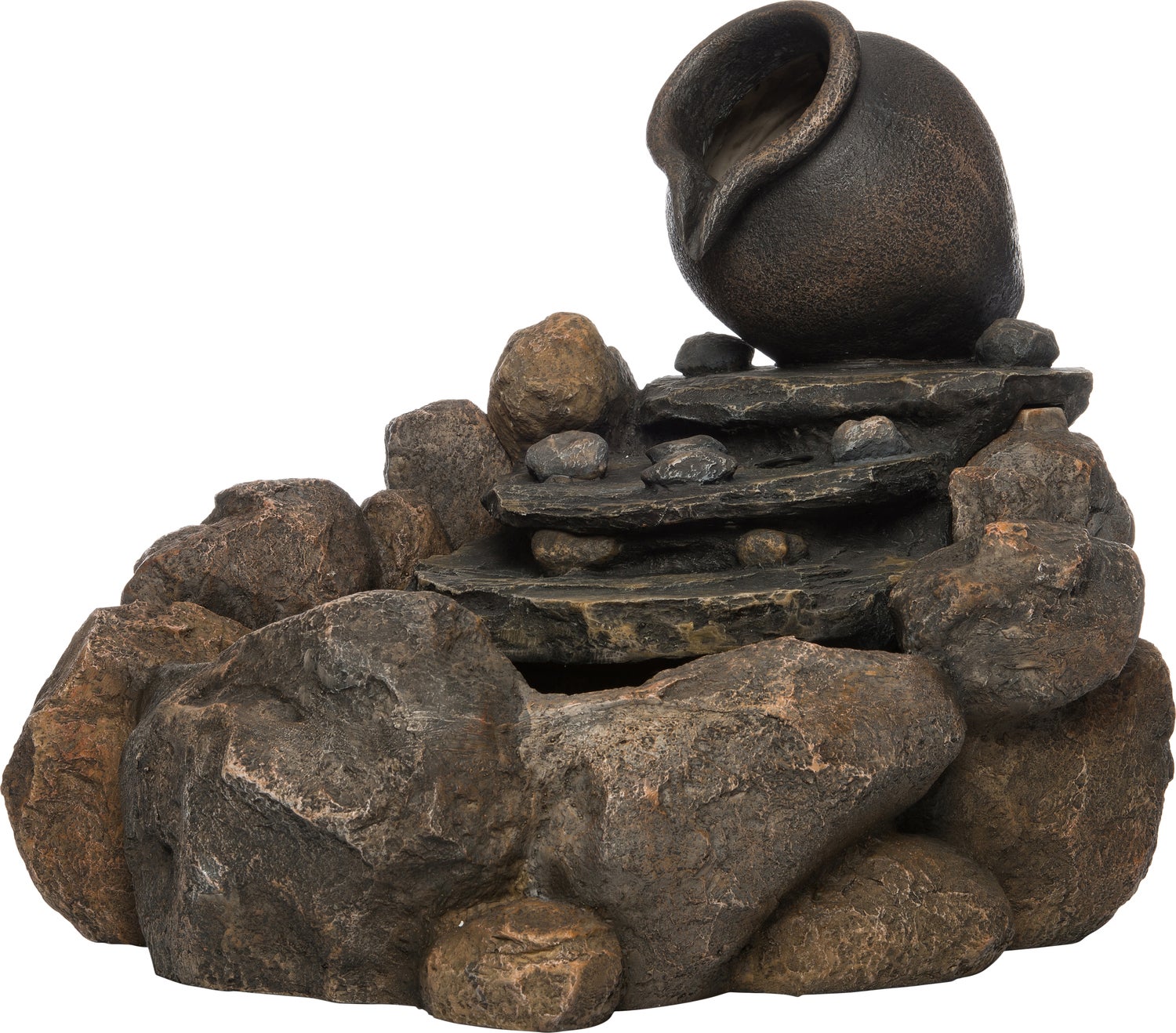 Intratuin waterornament Kruik op rots bruin 69 x 58 x 55 cm