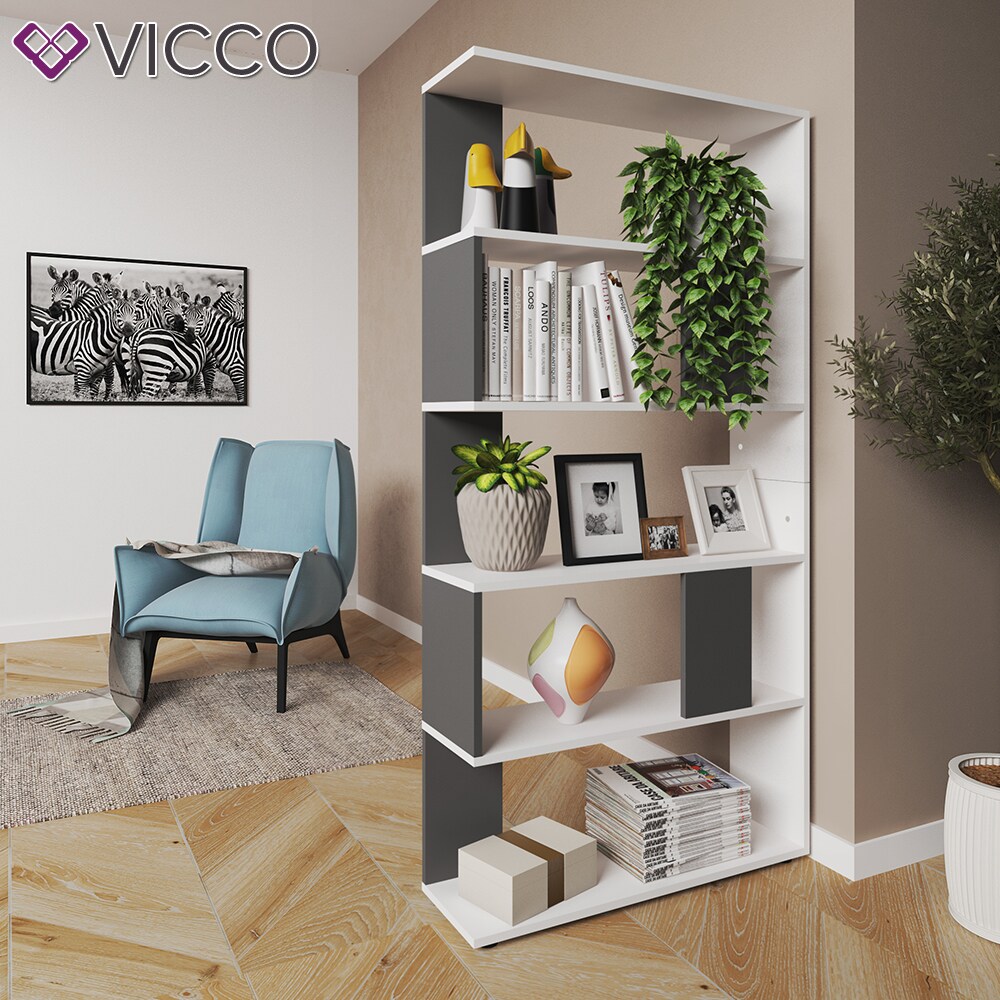 Vicco Raumteiler Bücherregal Standregal Büroregal Regal 5 Fächer Weiß Anthrazit