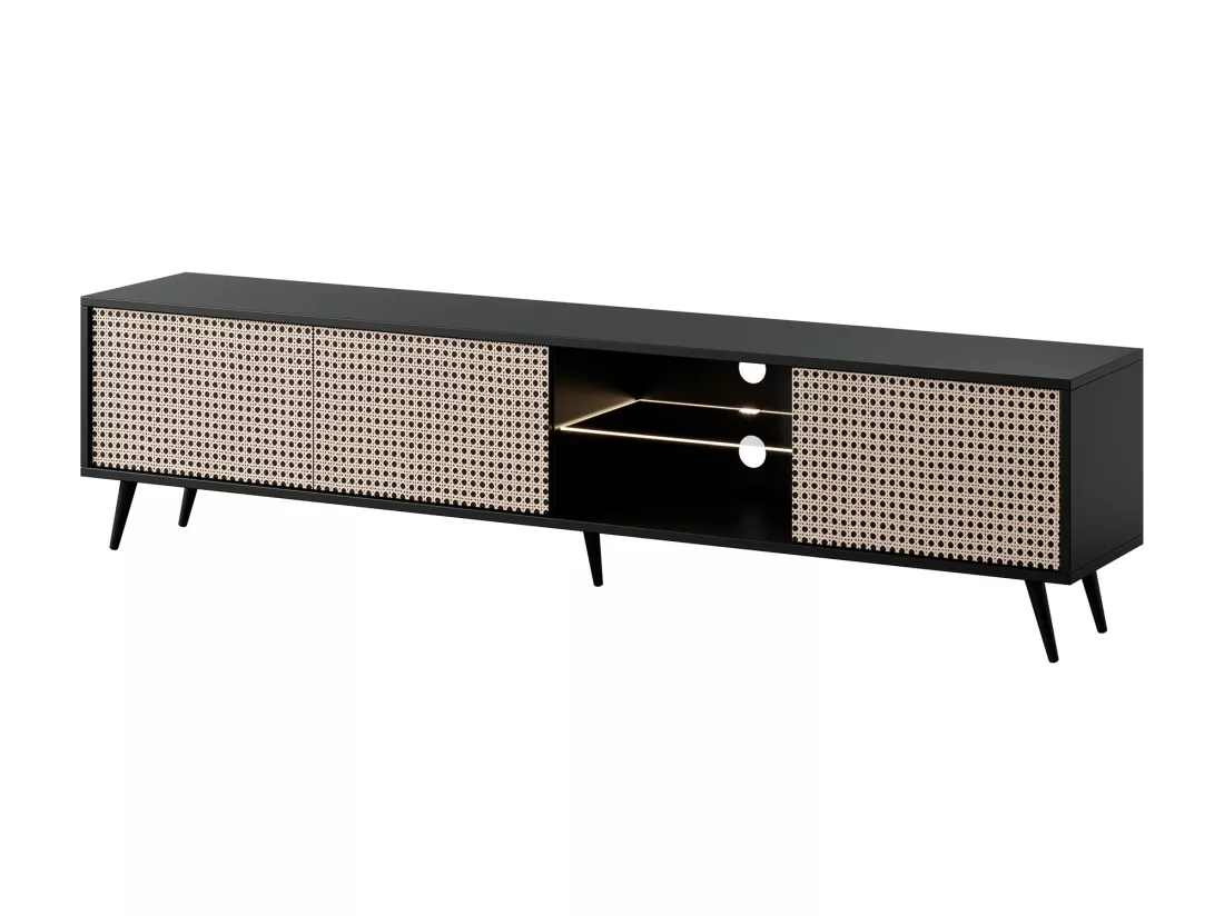 Meuble TV - 175 cm - motif du tressage viennois, pieds noirs - Bello