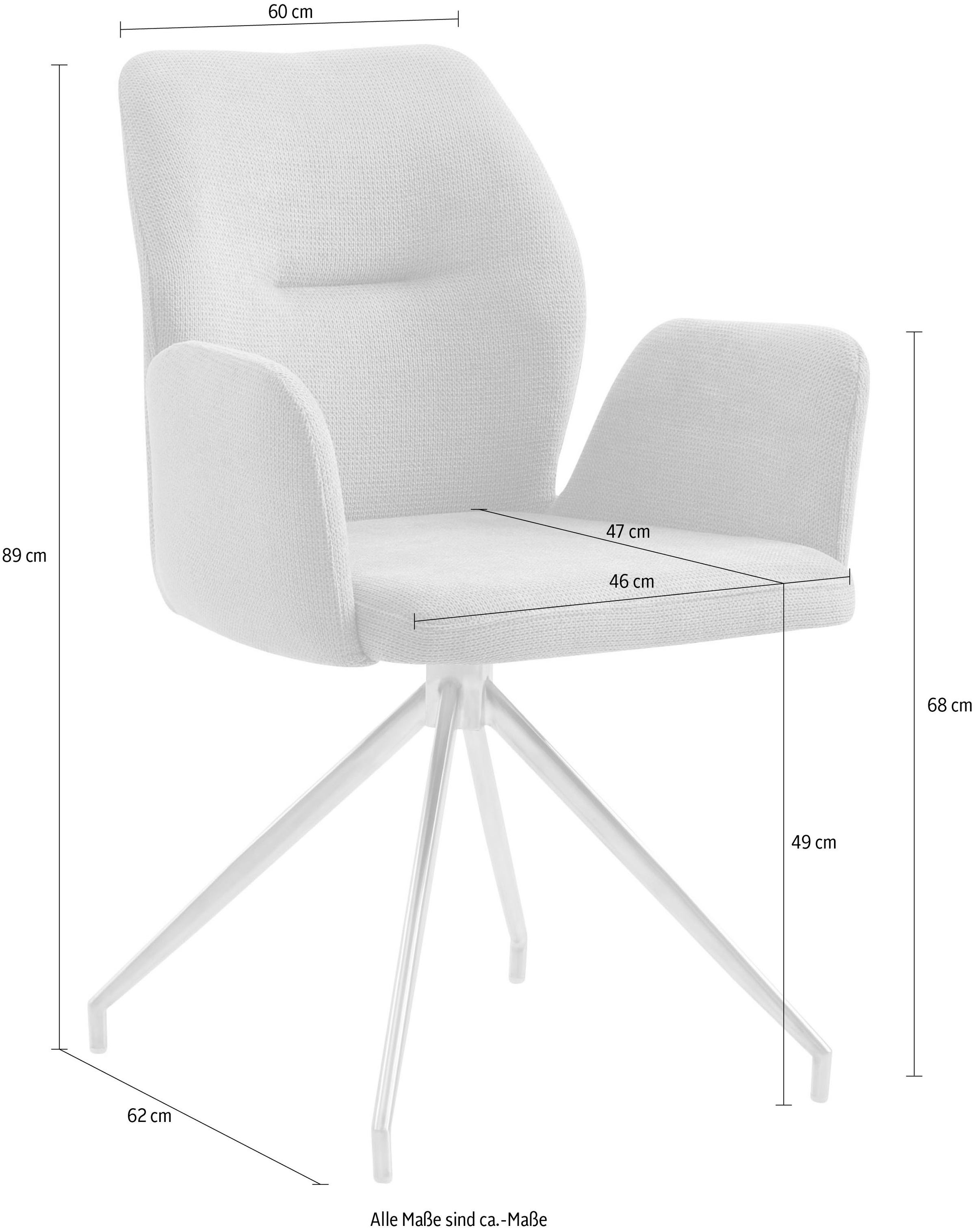 SalesFever Esszimmerstuhl »Taormina Armlehnstuhl mit silbernem Edelstahlgestell« () 1 Stk.Esszimmersessel, 180° Drehfunktion, Gestell aus rostfreiem Edelstahl