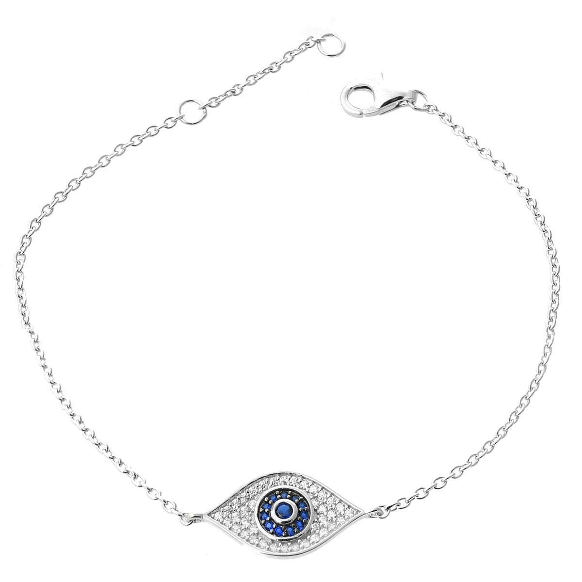 Bracelet oeil bleu protecteur serti d'oxydes de zirconium Argent 925 Rhodié