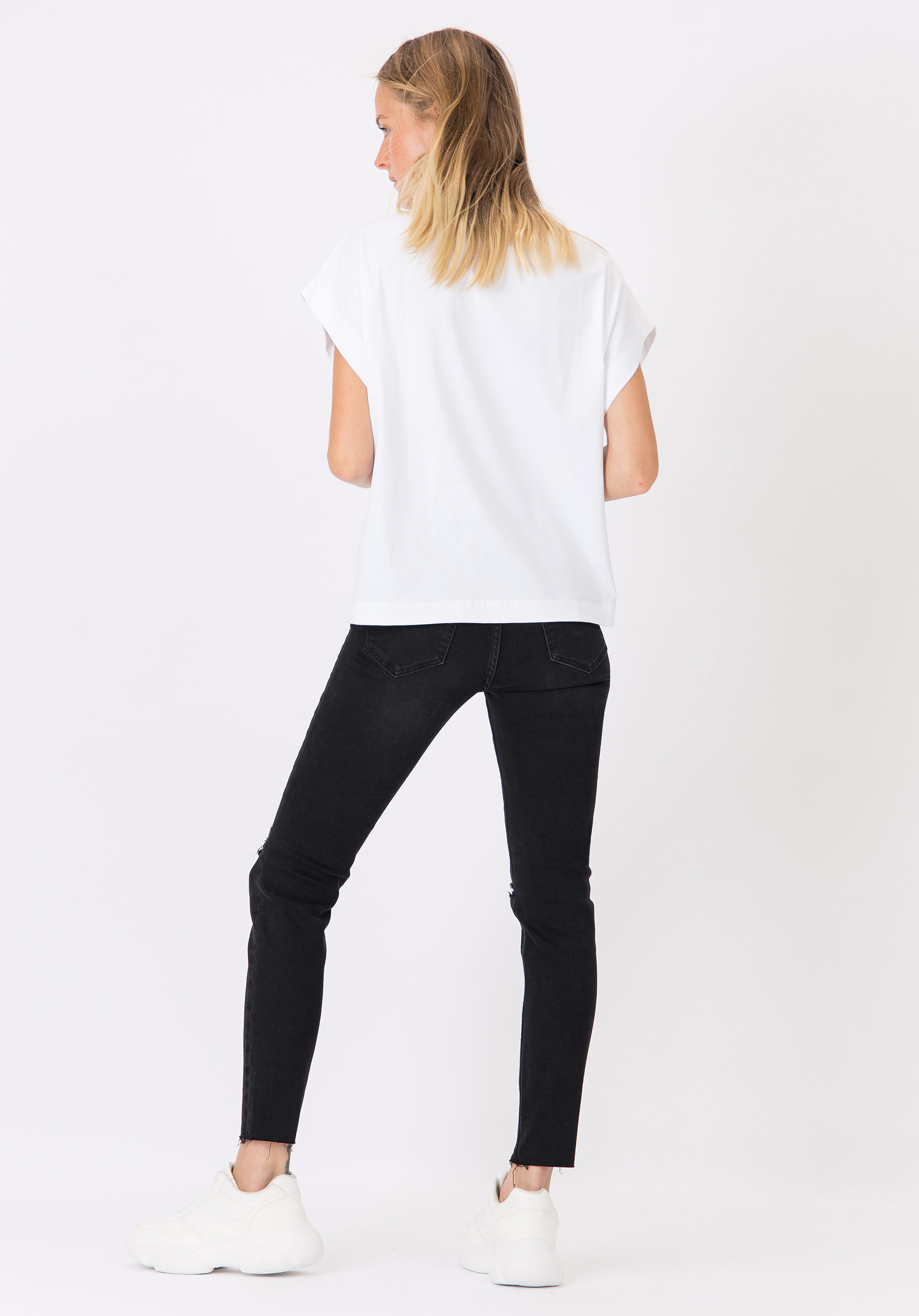 Jeans Lauren Skinny Cintura Alta com Rasgões