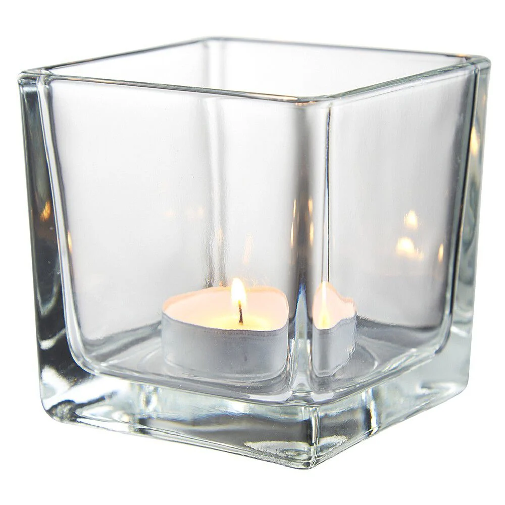Photophore carré en verre transparent