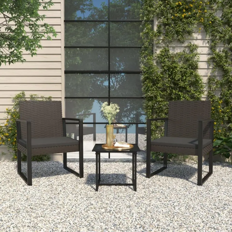 vidaXL - Loungeset - Zwart - Poly rattan - 3 stuks - Met kussens