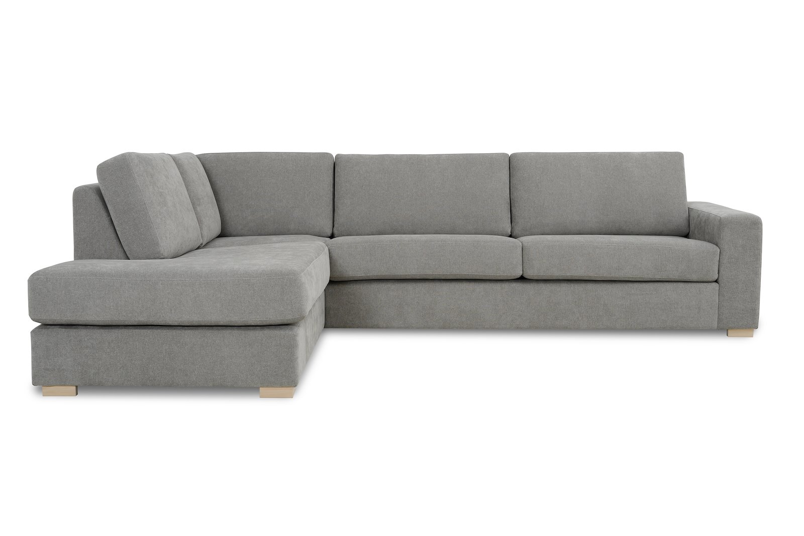 Modern Living hjørnesofa 3-seter med åpen ende venstre fast. I tekstil Storm 3/3 Warm Grey, Arm A og ben 1. Faste puter og skum kvalitet