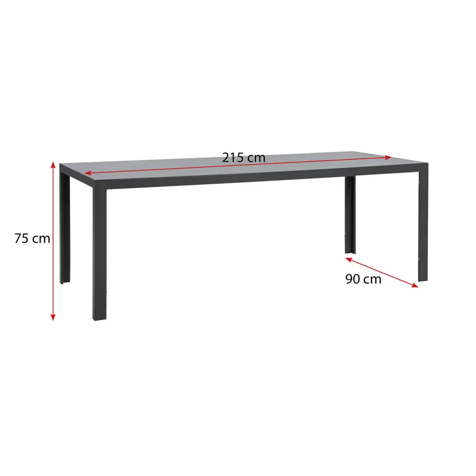 Tuintafel Savoie - aluminium/glas antraciet - 75x215x90 cm