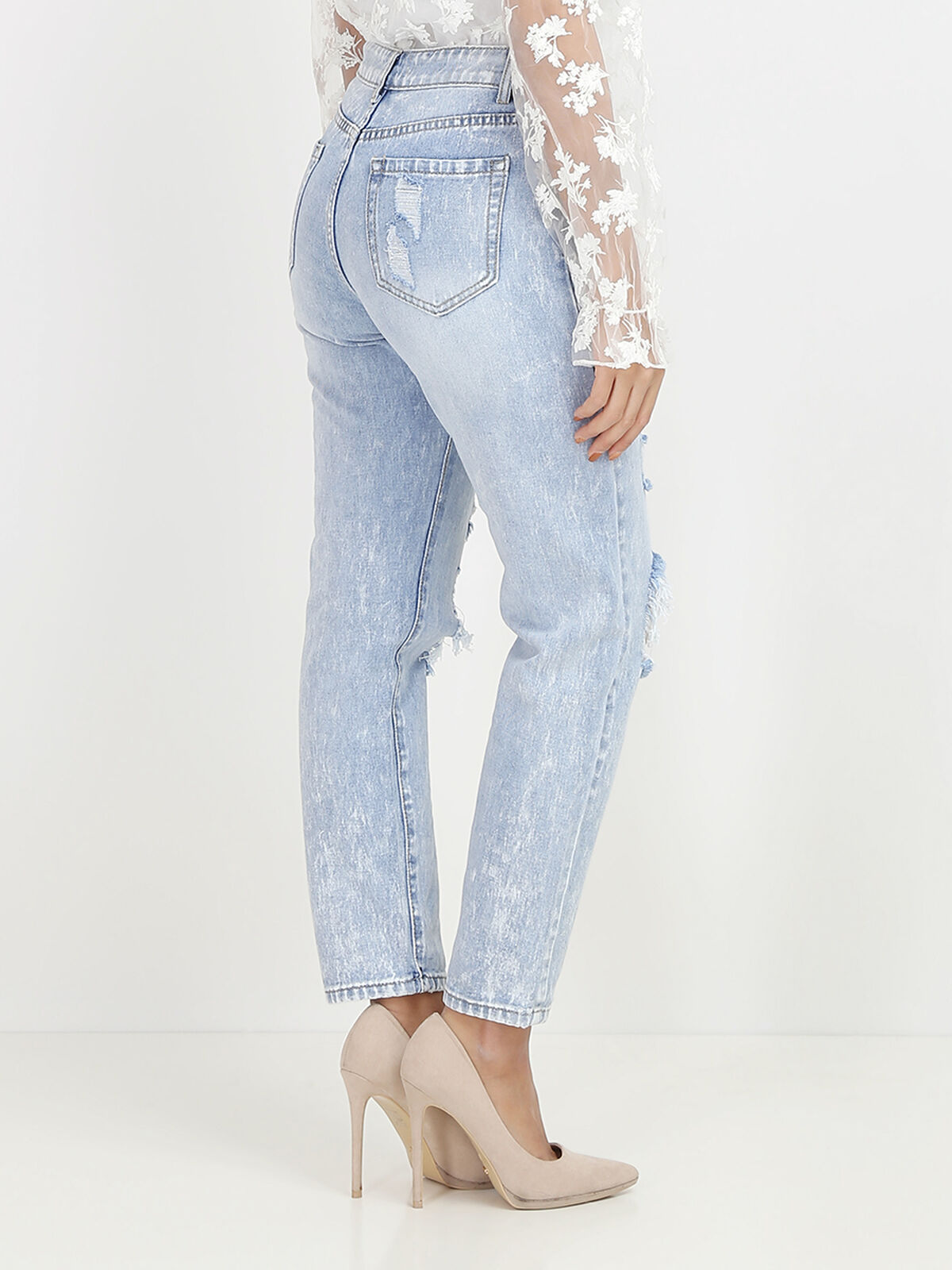 Jeans boyfriend destroy- Bleu clair