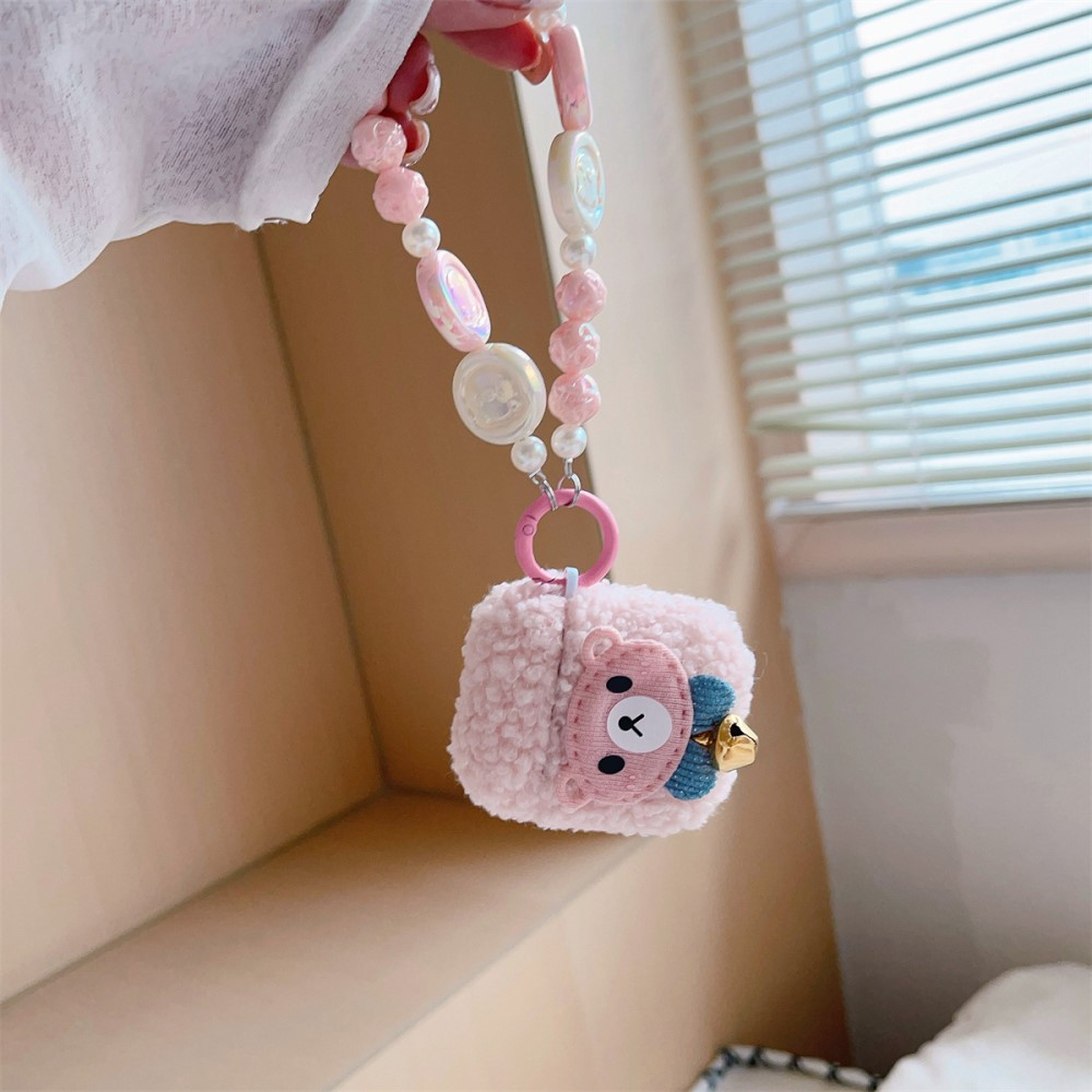 AirPods (1. & 2. Generation) Gummi Case Schutzhülle mit Handschlaufe - Cartoon Bär (Rosa)