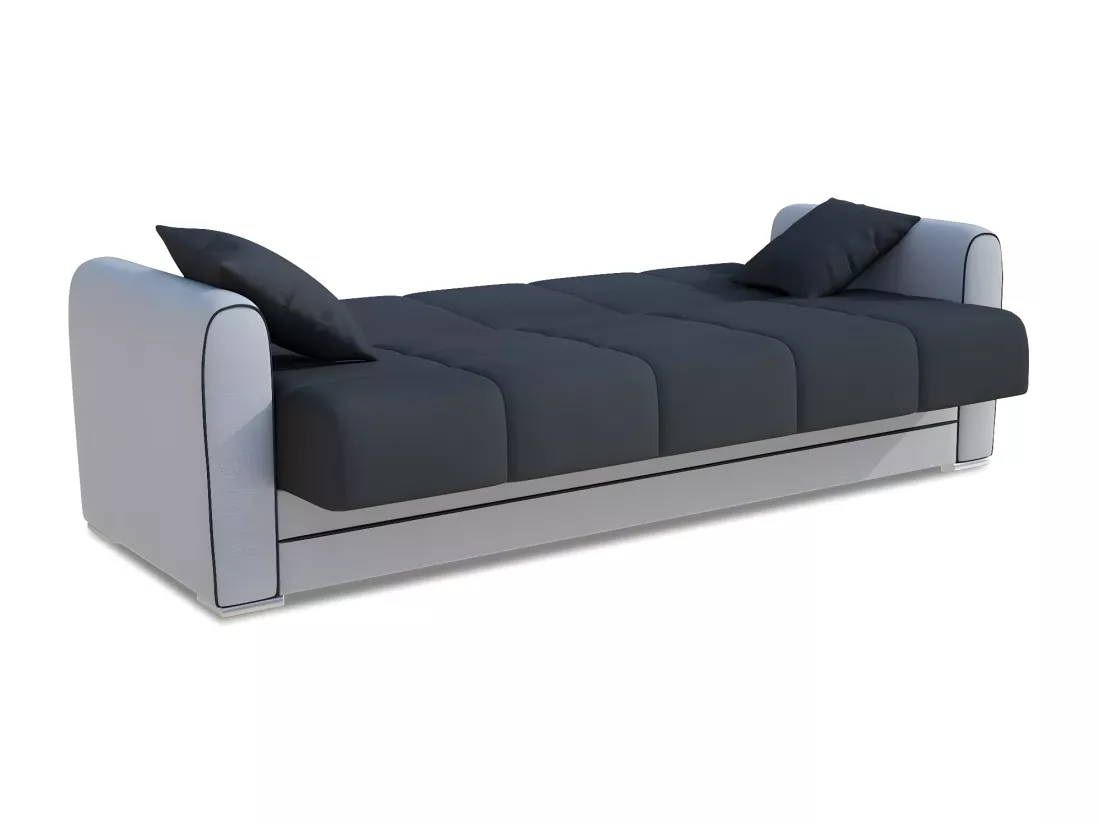 Canapé Dgirou, Canapé conteneur 3 places en éco-cuir et tissu, Canapé de salon en tissu rembourré avec ouverture clic-clac, 220x84h91 cm, Blanc et Vert