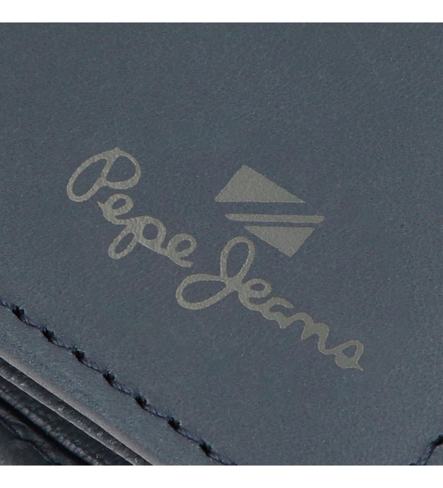 Carteira Pepe Jeans Vertical Staple em couro azul marinho