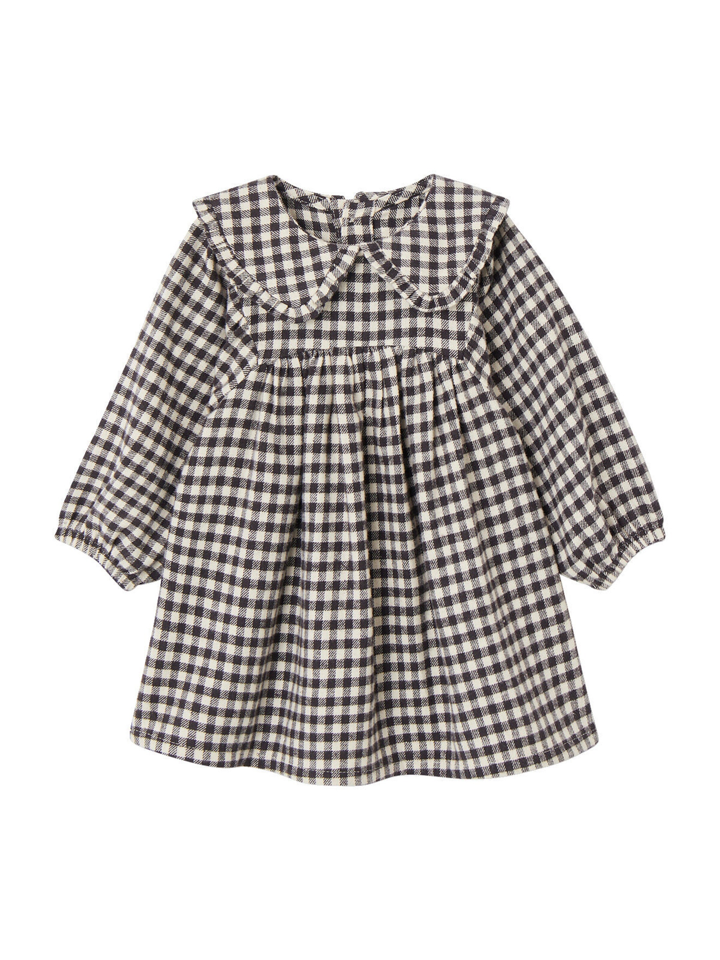 Vertbaudet Mädchen Baby-Set: Kariertes Kleid, Weste & Haarband schwarz kariert