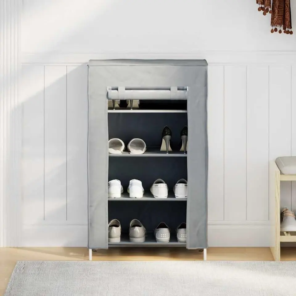 vidaXL - 4-laags Schoenenkast 8 paar grijs - Stof - 60,5x30x97 cm