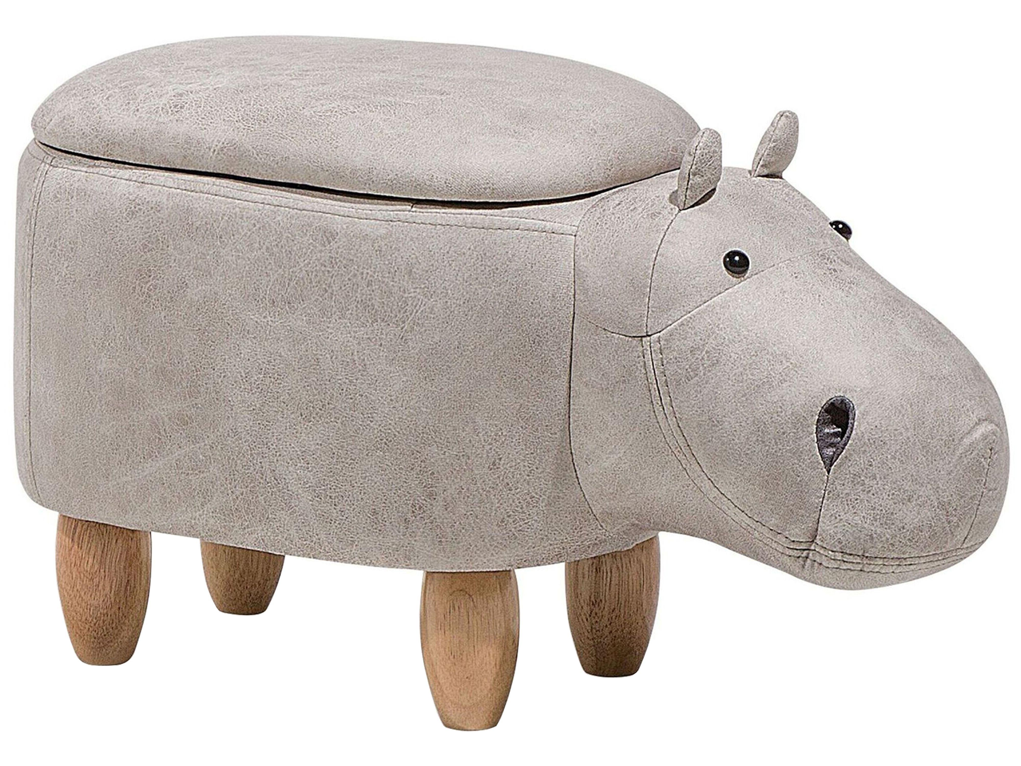 Dierenpoef met opbergruimte HIPPO Kunstleer Lichtgrijs Nijlpaard