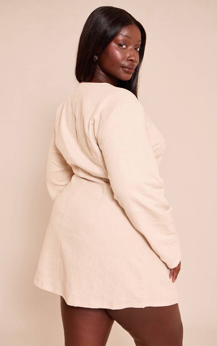 Naturel Robe Courte Grande Taille En Lin Premium Avec Taille Cintrée Et Manches Cocon