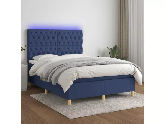 Sommier tapissier avec matelas et LED Bleu 140x190 cm Tissu