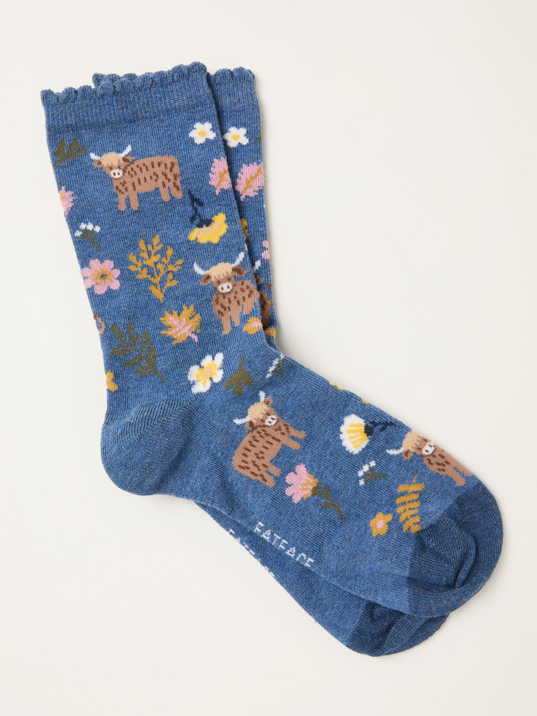 Marineblauw - FatFace Highland Cow Socks