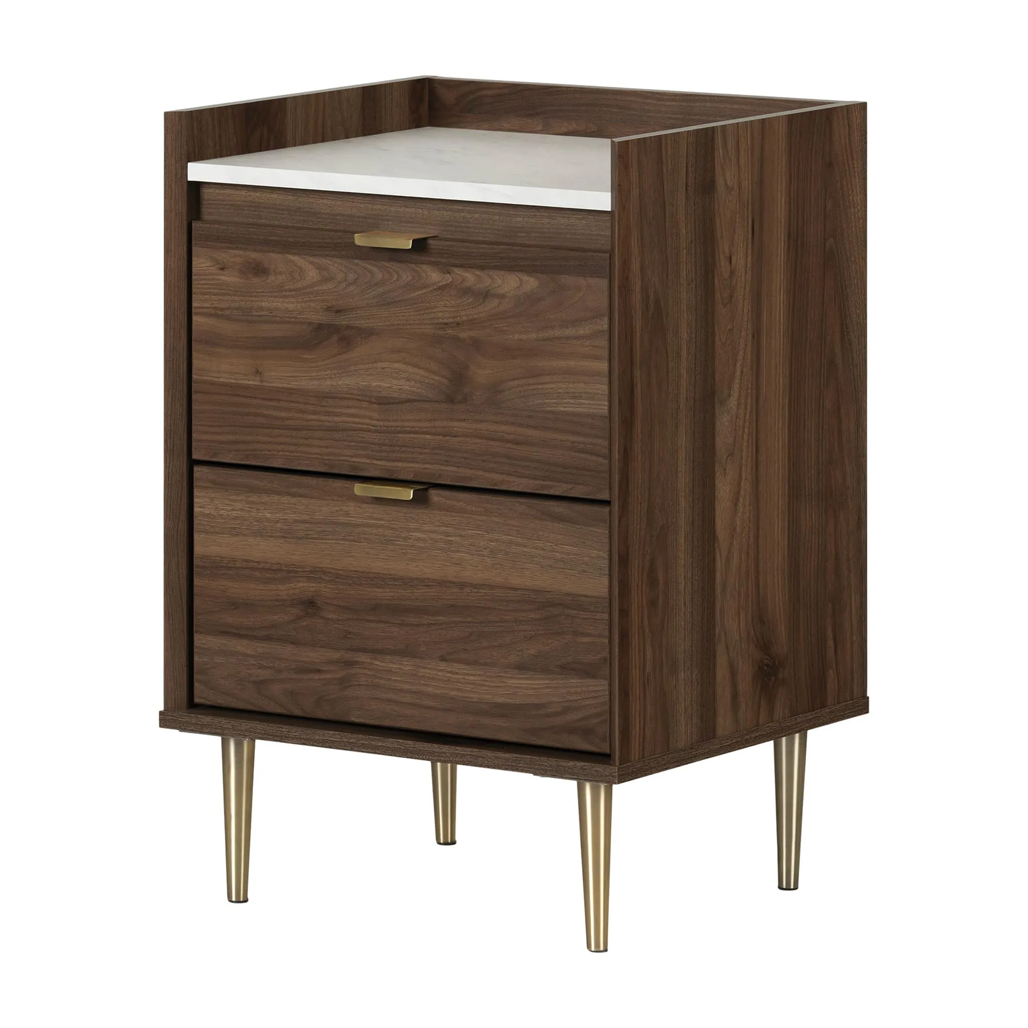 South Shore Table de Nuit 2 Tiroirs - Hype Noyer naturel et Marbre carrara