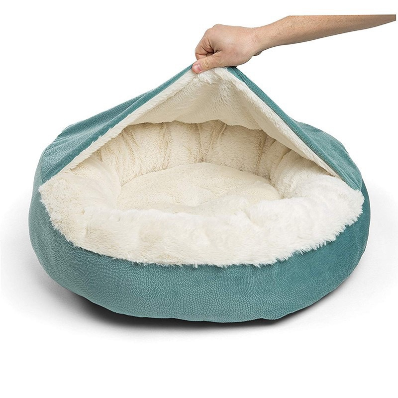 (Ø58cm) Hunde Bett Kuschel Hundesofa Weiches Haustier Kissen mit Decke - Türkis / Weiss
