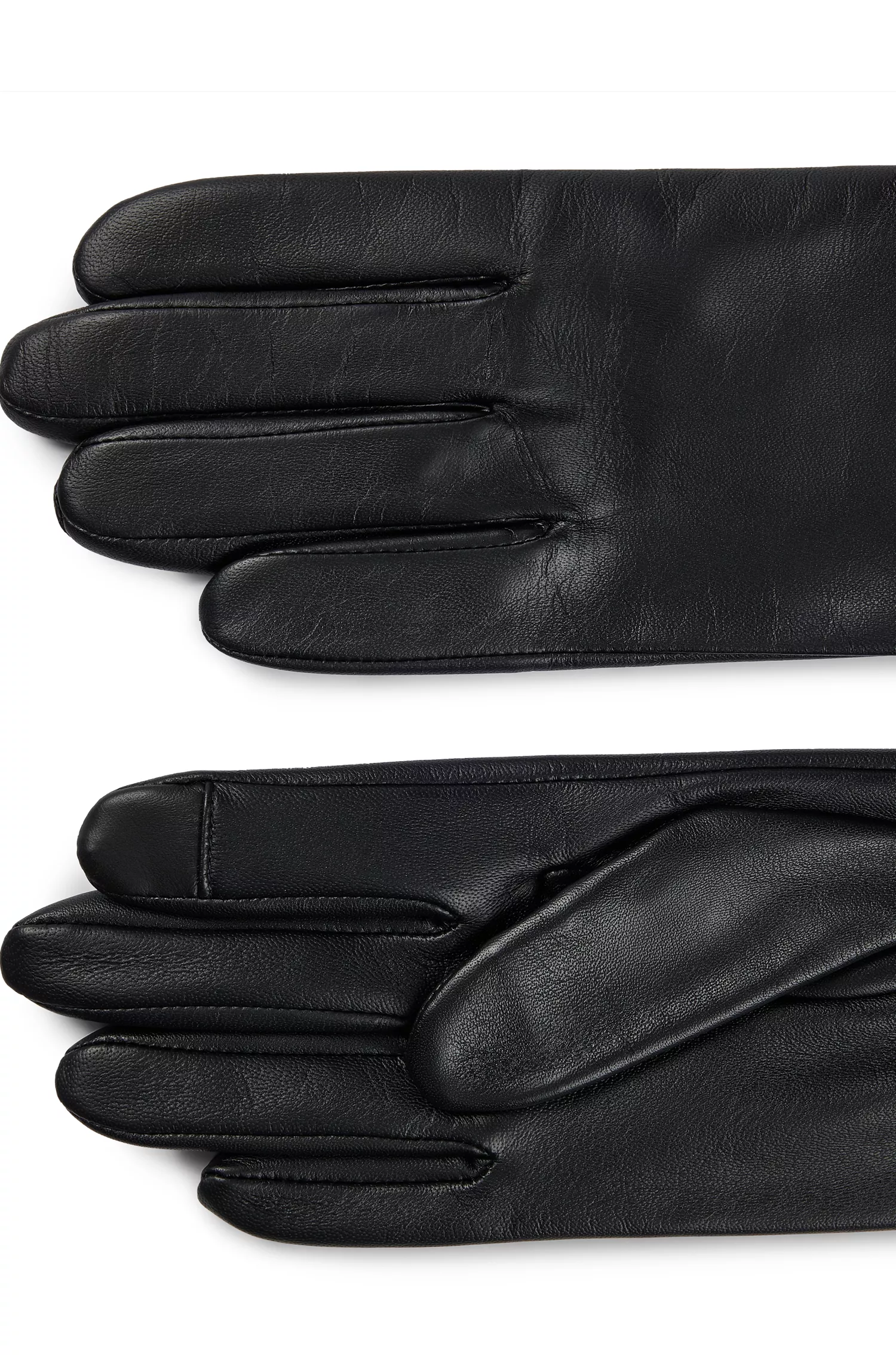 Luvas BOSS de couro preto com rebite com o logotipo.