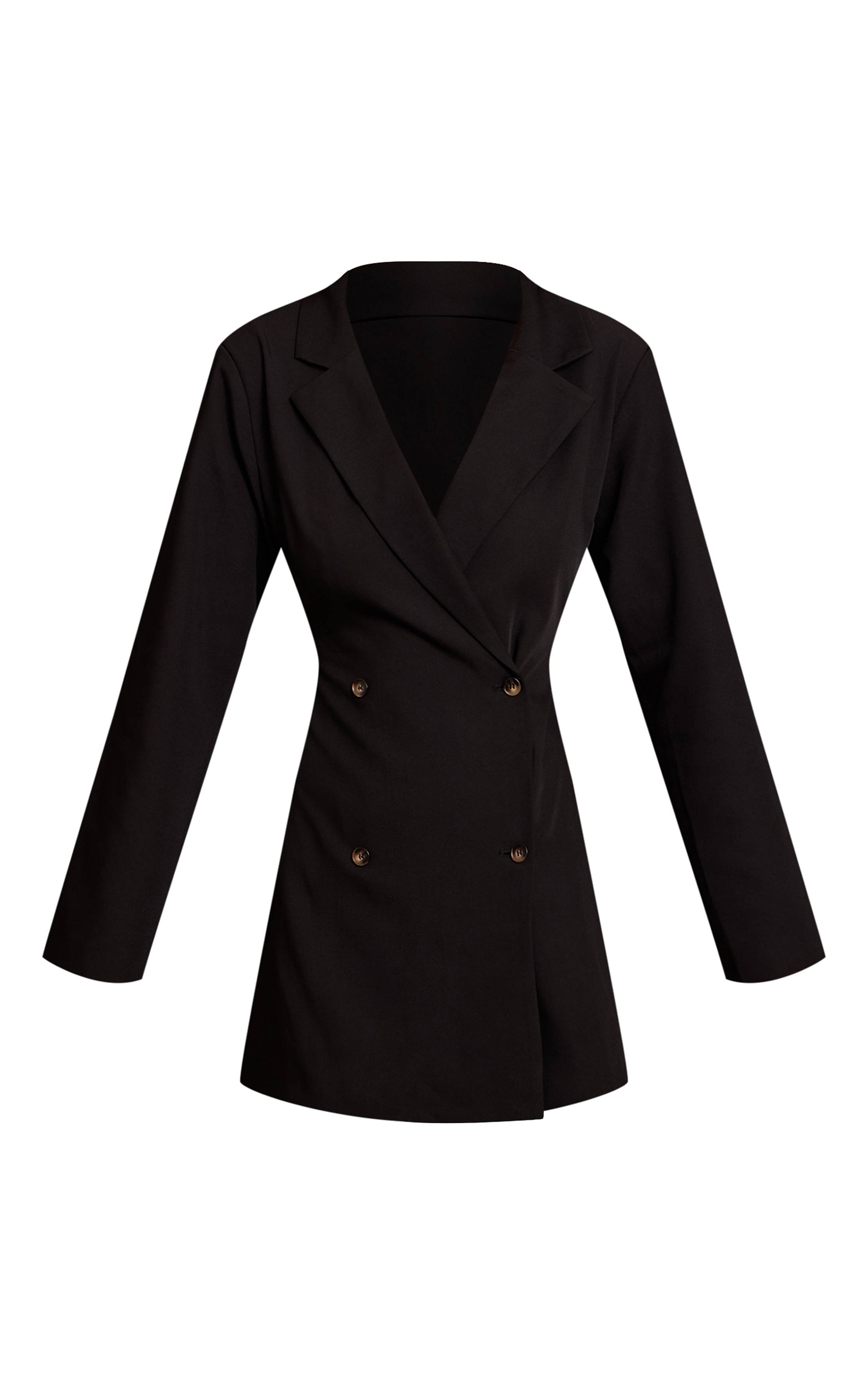 Noir Robe Blazer Tissée À Boutons Écaille