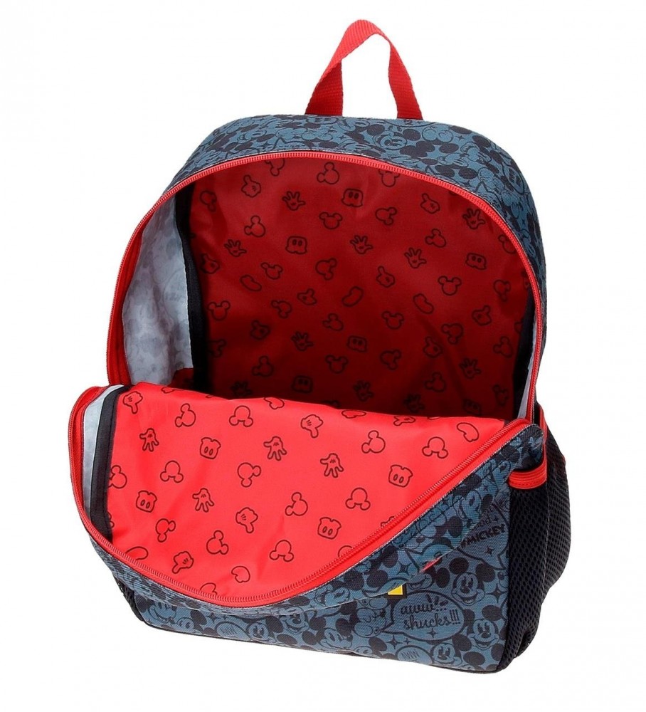 Mochila Joumma Bags Mickey Get Moving 33cm com Rodinhas, Vermelha e Azul - 25x32x12cm -