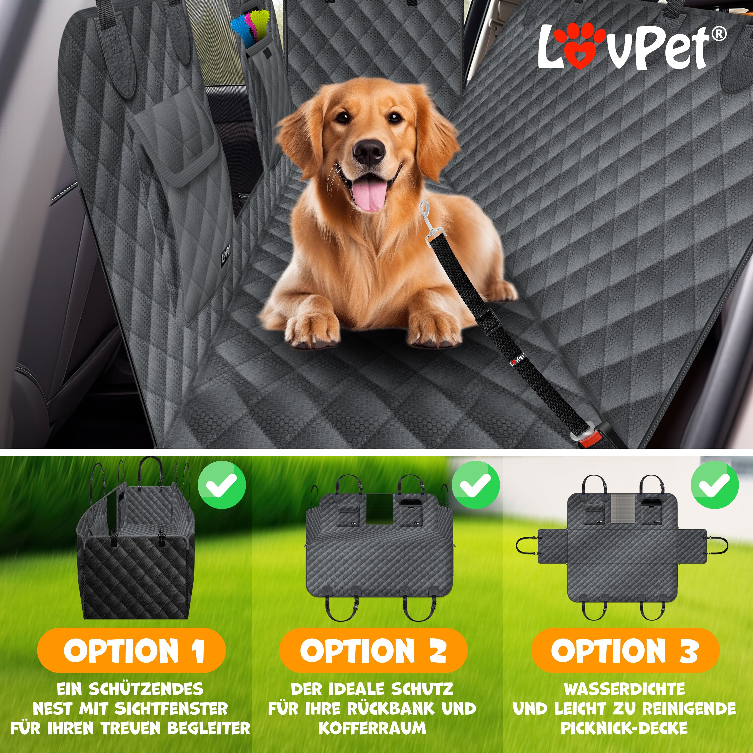 LovPet® 2in1 Hundedecke für Auto Rückbank & Kofferraum mit Seitenschutz und Sichtfenster Kofferraumschutz - Wasserabweisende Hunde Autoschondecke Universal Autoschutzdecke Autodecke Rücksitz
