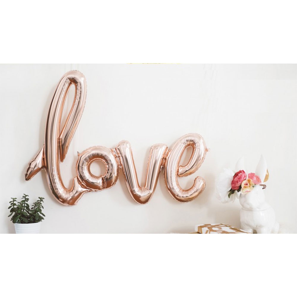 (108x65cm) 3D Love Folien Ballon Buchstaben Deko Luftballon für Valentinstag / Hochzeit / Muttertag  - Roségold