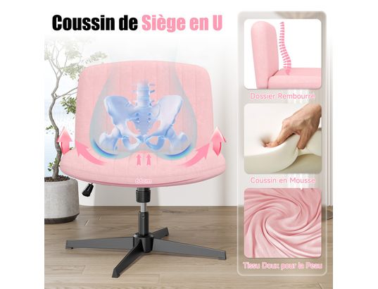 RATTANTREE - Chaise de bureau Fauteuil de bureau large sans accoudoirs rose