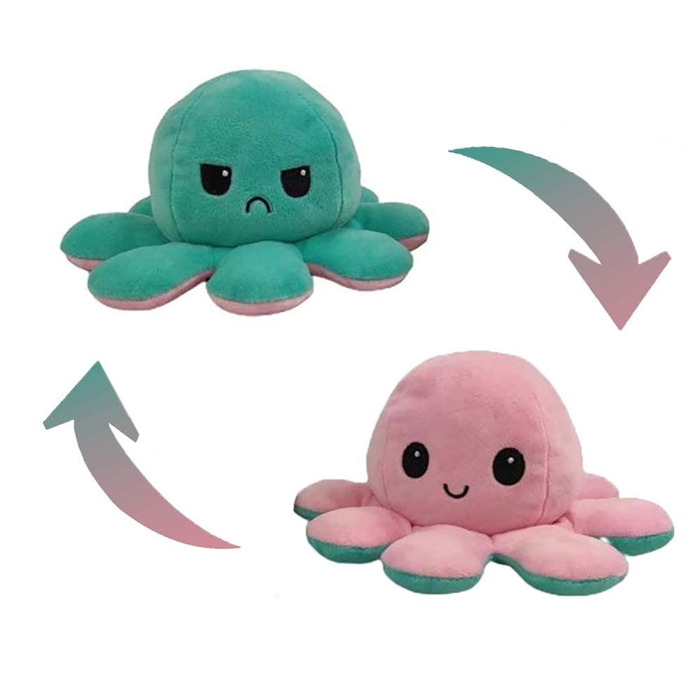 Doppelseitiger Mood Oktopus Wendbares Stimmungs Plüschtier Verwandlungs Twist Kuscheltier - Rosa / Grün