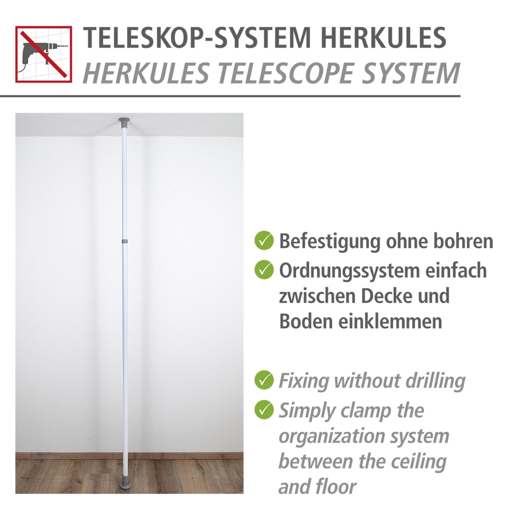 WENKO Teleskopregal »Modell Herkules« ausziehbare Hauptstange 165-300 cm, passend zur WENKO Herkules-Serie